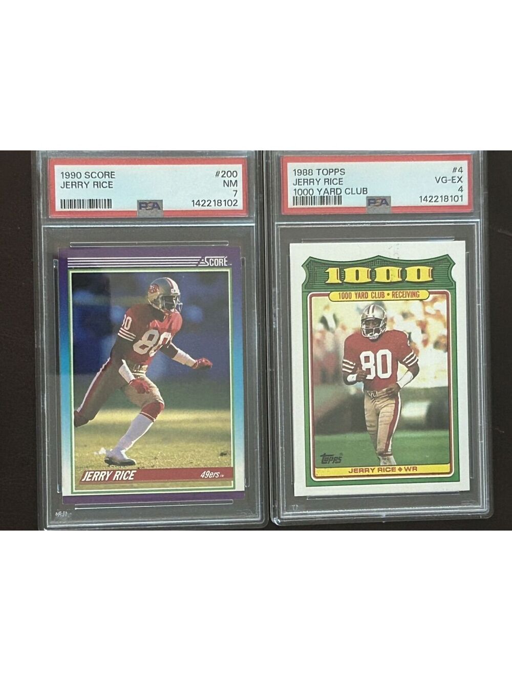 NFL HOF WR JERRY RICE PSA GRADED VINTAGE 2 CARD LOT. 1988 TOPPS & 1990 SCORE